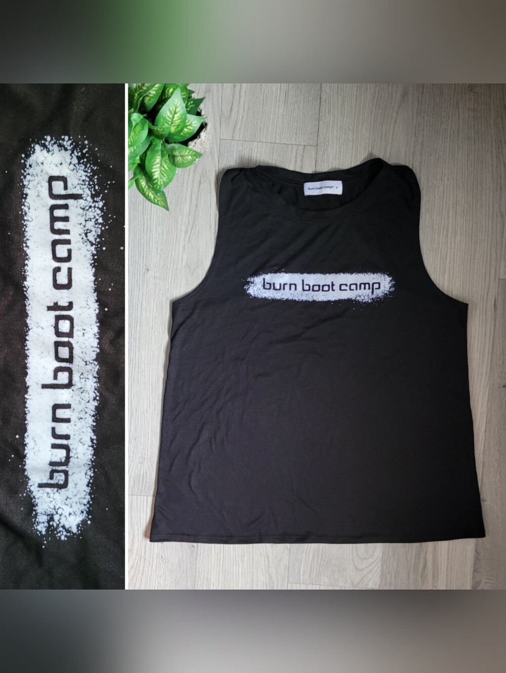 Burn Boot Camp Black & White Racerback Sleeveless Crewneck Athletic Tank, Medium